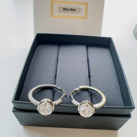 Miu Miu Hoop Earrings Crystal in silver tone - Picture 4 of 6
